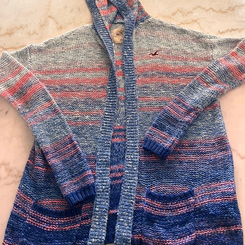 Hollister women's hooded open-front cardigan  multi-color blue and pink M/L
